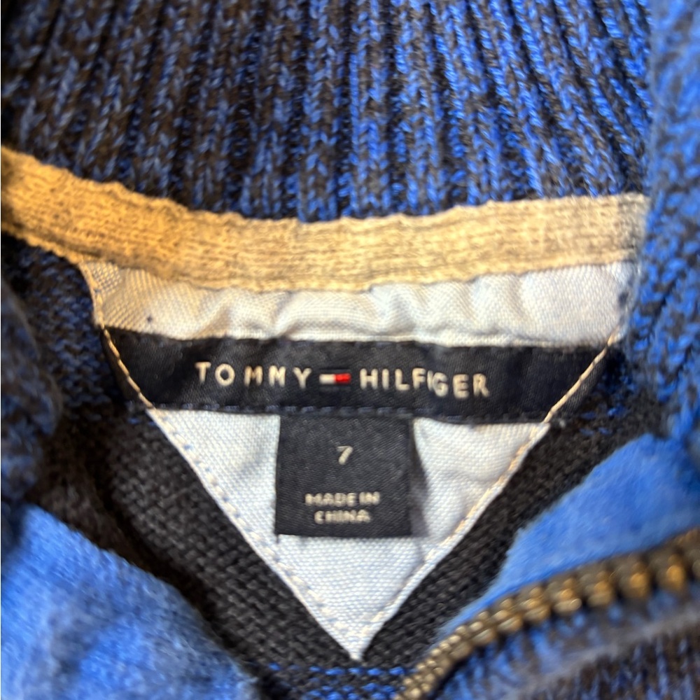Tommy Hilfiger Blue and Black Zip-Up Sweater Boys 7 100% cotton.‎ Preppy - Picture 4 of 7
